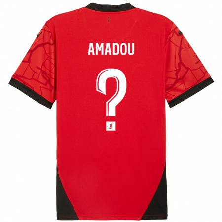 Kandiny Kinder Amadou Diallo #0 Rot Schwarz Heimtrikot Trikot 2024/25 T-Shirt