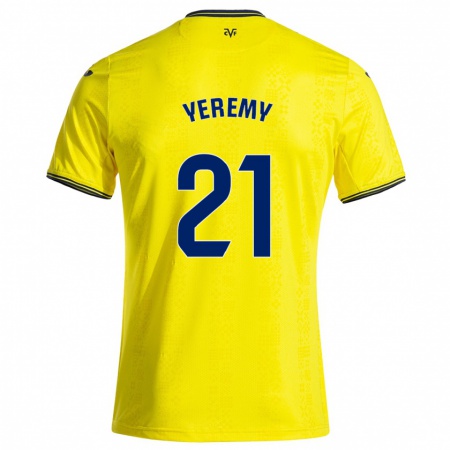 Kandiny Kinder Yéremy Pino #21 Gelb Schwarz Heimtrikot Trikot 2024/25 T-Shirt