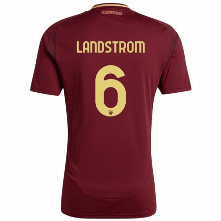 Kandiny Kinder Elin Landstrom #6 Rot Braun Gold Heimtrikot Trikot 2024/25 T-Shirt