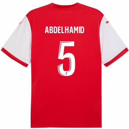 Kandiny Kinder Yunis Abdelhamid #5 Rot Weiß Heimtrikot Trikot 2024/25 T-Shirt