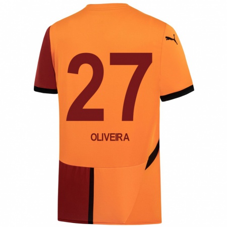 Kandiny Kinder Sérgio Oliveira #27 Gelb Rot Heimtrikot Trikot 2024/25 T-Shirt