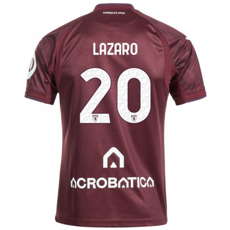 Kandiny Kinder Valentino Lazaro #20 Kastanienbraun Weiß Heimtrikot Trikot 2024/25 T-Shirt