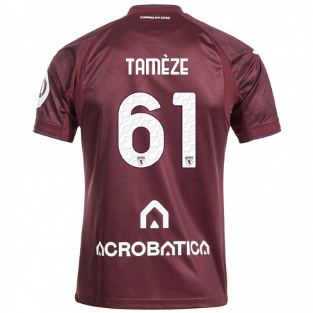 Kandiny Kinder Adrien Tamèze #61 Kastanienbraun Weiß Heimtrikot Trikot 2024/25 T-Shirt