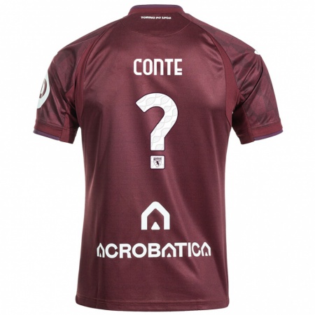 Kandiny Kinder Gioele Conte #0 Kastanienbraun Weiß Heimtrikot Trikot 2024/25 T-Shirt