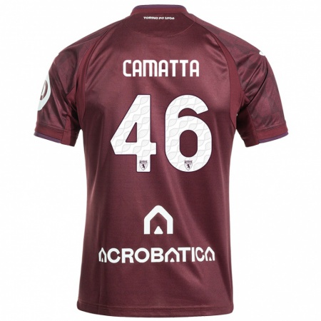 Kandiny Kinder Alessandro Camatta #46 Kastanienbraun Weiß Heimtrikot Trikot 2024/25 T-Shirt