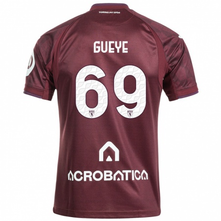 Kandiny Kinder Ousmane Gueye #69 Kastanienbraun Weiß Heimtrikot Trikot 2024/25 T-Shirt