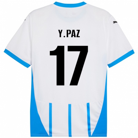 Kandiny Kinder Yeferson Paz #17 Weiß Blau Auswärtstrikot Trikot 2024/25 T-Shirt