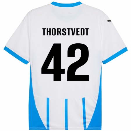 Kandiny Kinder Kristian Thorstvedt #42 Weiß Blau Auswärtstrikot Trikot 2024/25 T-Shirt