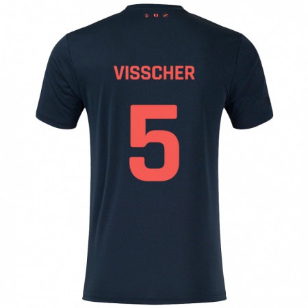 Kandiny Kinder Amber Visscher #5 Schwarz Rot Auswärtstrikot Trikot 2024/25 T-Shirt