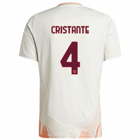 Kandiny Kinder Bryan Cristante #4 Cremeweiß Orange Auswärtstrikot Trikot 2024/25 T-Shirt