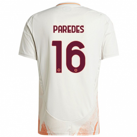 Kandiny Kinder Leandro Paredes #16 Cremeweiß Orange Auswärtstrikot Trikot 2024/25 T-Shirt