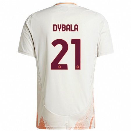 Kandiny Kinder Paulo Dybala #21 Cremeweiß Orange Auswärtstrikot Trikot 2024/25 T-Shirt