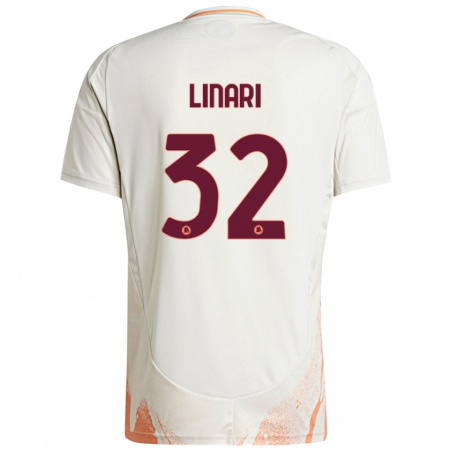 Kandiny Kinder Elena Linari #32 Cremeweiß Orange Auswärtstrikot Trikot 2024/25 T-Shirt