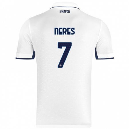 Kandiny Kinder David Neres #7 Weiß Königsblau Auswärtstrikot Trikot 2024/25 T-Shirt