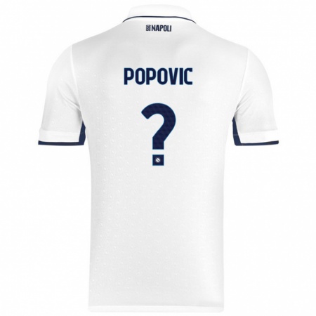 Kandiny Kinder Matija Popovic #0 Weiß Königsblau Auswärtstrikot Trikot 2024/25 T-Shirt