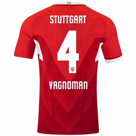 Kandiny Kinder Josha Vagnoman #4 Rot Weiß Auswärtstrikot Trikot 2024/25 T-Shirt