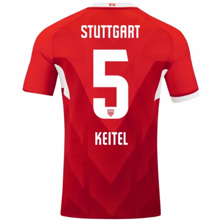 Kandiny Kinder Yannik Keitel #5 Rot Weiß Auswärtstrikot Trikot 2024/25 T-Shirt