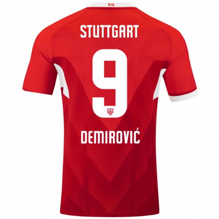 Kandiny Kinder Ermedin Demirovic #9 Rot Weiß Auswärtstrikot Trikot 2024/25 T-Shirt