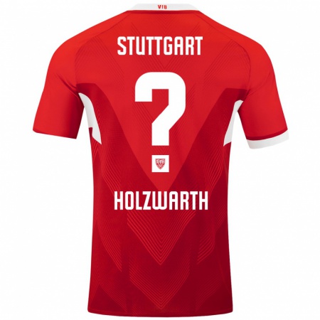 Kandiny Kinder Luc Holzwarth #0 Rot Weiß Auswärtstrikot Trikot 2024/25 T-Shirt