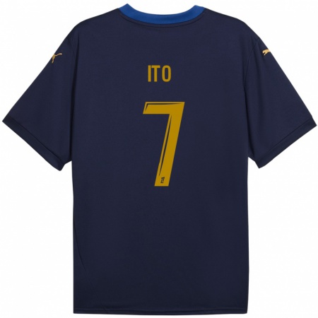 Kandiny Kinder Junya Ito #7 Marineblau Gold Auswärtstrikot Trikot 2024/25 T-Shirt