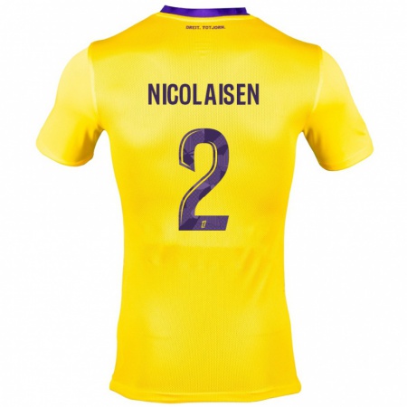 Kandiny Kinder Rasmus Nicolaisen #2 Gelb Lila Auswärtstrikot Trikot 2024/25 T-Shirt