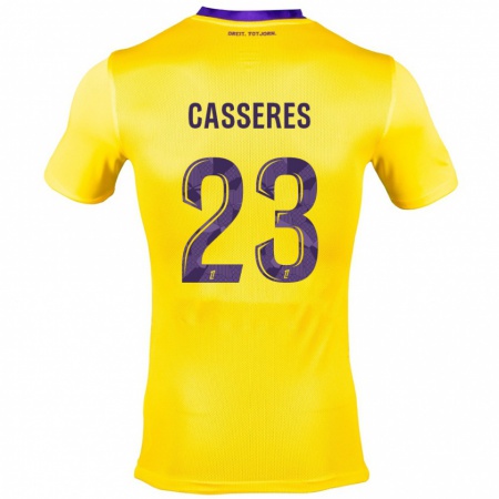 Kandiny Kinder Cristian Cásseres Jr. #23 Gelb Lila Auswärtstrikot Trikot 2024/25 T-Shirt