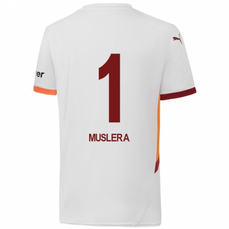 Kandiny Kinder Fernando Muslera #1 Weiß Gelb Rot Auswärtstrikot Trikot 2024/25 T-Shirt