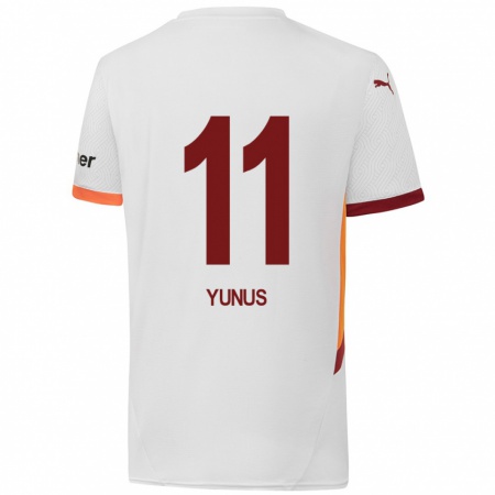 Kandiny Kinder Yunus Akgün #11 Weiß Gelb Rot Auswärtstrikot Trikot 2024/25 T-Shirt