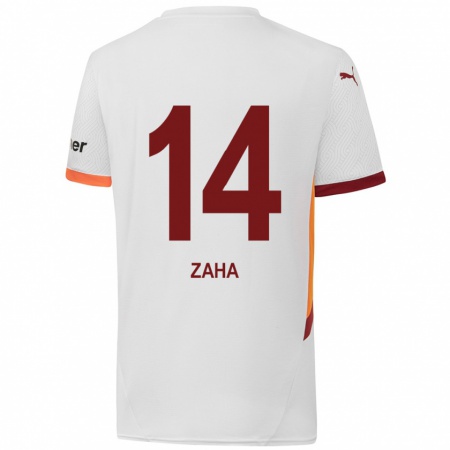 Kandiny Kinder Wilfried Zaha #14 Weiß Gelb Rot Auswärtstrikot Trikot 2024/25 T-Shirt