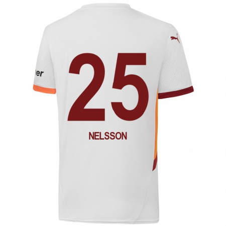 Kandiny Kinder Victor Nelsson #25 Weiß Gelb Rot Auswärtstrikot Trikot 2024/25 T-Shirt