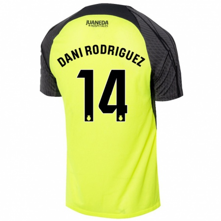 Kandiny Kinder Dani Rodríguez #14 Fluoreszierend Grün Schwarz Auswärtstrikot Trikot 2024/25 T-Shirt