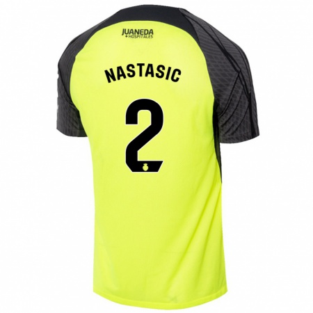 Kandiny Kinder Matija Nastasic #2 Fluoreszierend Grün Schwarz Auswärtstrikot Trikot 2024/25 T-Shirt