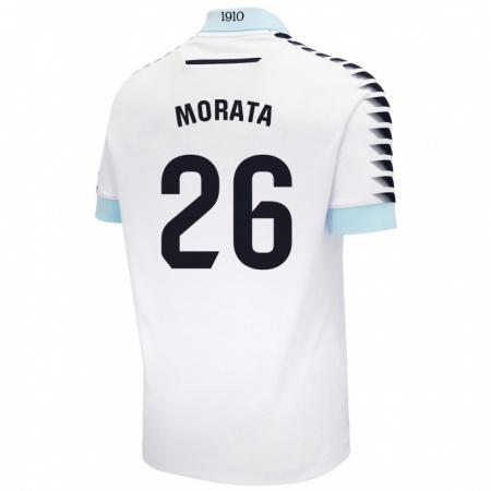 Kandiny Kinder Álex Morata #26 Weiß Blau Auswärtstrikot Trikot 2024/25 T-Shirt