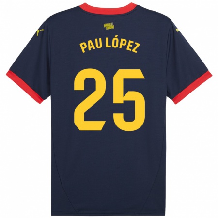 Kandiny Kinder Pau López #25 Marinerot Auswärtstrikot Trikot 2024/25 T-Shirt