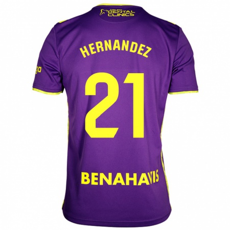 Kandiny Kinder Juan Hernández #21 Lila Gelb Auswärtstrikot Trikot 2024/25 T-Shirt