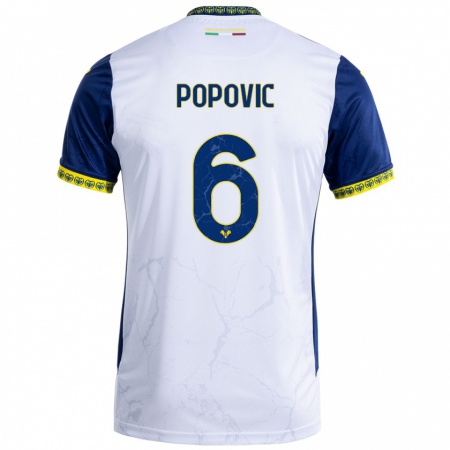 Kandiny Kinder Andrej Popovic #6 Weiß Blau Auswärtstrikot Trikot 2024/25 T-Shirt