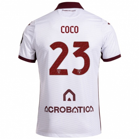 Kandiny Kinder Saúl Coco #23 Weiß Kastanienbraun Auswärtstrikot Trikot 2024/25 T-Shirt