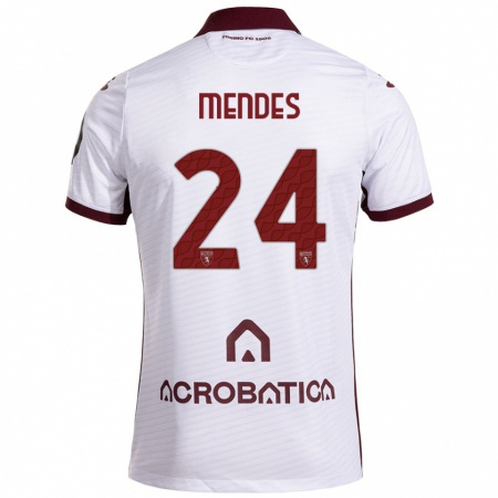 Kandiny Kinder Rodrigo Mendes #24 Weiß Kastanienbraun Auswärtstrikot Trikot 2024/25 T-Shirt