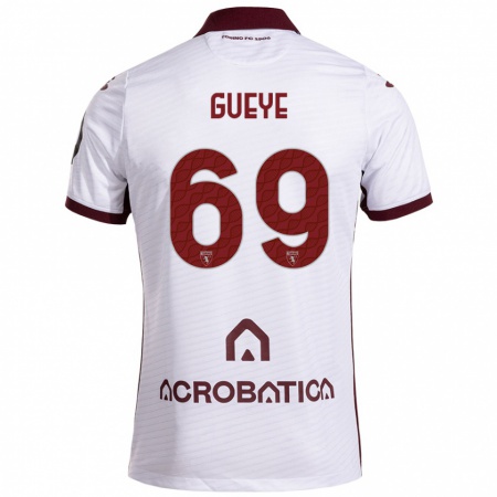 Kandiny Kinder Ousmane Gueye #69 Weiß Kastanienbraun Auswärtstrikot Trikot 2024/25 T-Shirt