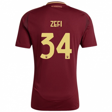 Kandiny Herren Kevin Zefi #34 Rot Braun Gold Heimtrikot Trikot 2024/25 T-Shirt