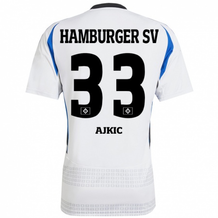 Kandiny Herren Selim Ajkic #33 Weiß Blau Heimtrikot Trikot 2024/25 T-Shirt