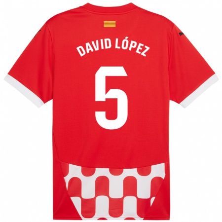 Kandiny Herren David López #5 Rot Weiß Heimtrikot Trikot 2024/25 T-Shirt