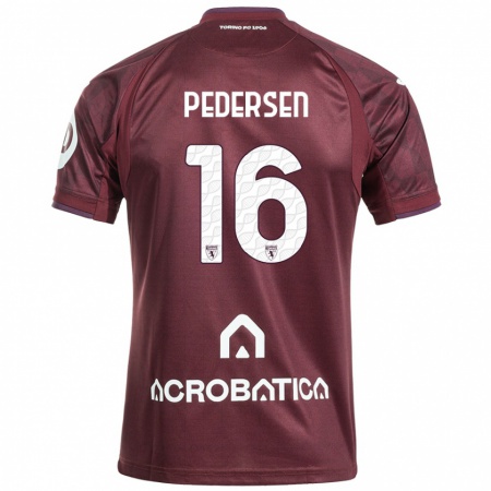 Kandiny Herren Marcus Pedersen #16 Kastanienbraun Weiß Heimtrikot Trikot 2024/25 T-Shirt