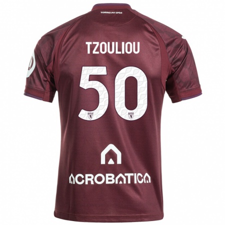 Kandiny Herren Dimitrianos Tzouliou #50 Kastanienbraun Weiß Heimtrikot Trikot 2024/25 T-Shirt