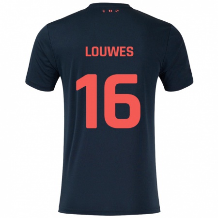 Kandiny Herren Puck Louwes #16 Schwarz Rot Auswärtstrikot Trikot 2024/25 T-Shirt