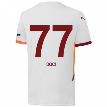 Kandiny Herren Megi Doci #77 Weiß Gelb Rot Auswärtstrikot Trikot 2024/25 T-Shirt