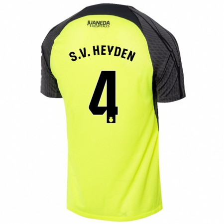 Kandiny Herren Siebe Van Der Heyden #4 Fluoreszierend Grün Schwarz Auswärtstrikot Trikot 2024/25 T-Shirt