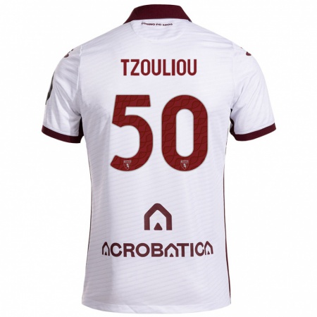 Kandiny Herren Dimitrianos Tzouliou #50 Weiß Kastanienbraun Auswärtstrikot Trikot 2024/25 T-Shirt