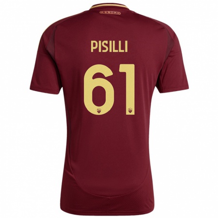 Kandiny Damen Niccolò Pisilli #61 Rot Braun Gold Heimtrikot Trikot 2024/25 T-Shirt