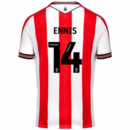 Kandiny Kinder Niall Ennis #14 Rot Weiß Heimtrikot Trikot 2024/25 T-Shirt